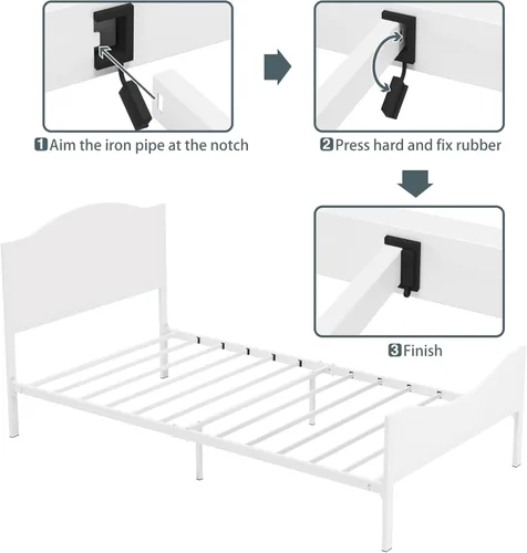 Miniatura 7 de Timy Marco de cama individual para niños con cabecera y estribo de madera, marco de cama de plataforma de metal para niños, niñas, adolescentes