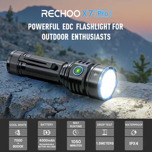 Miniatura 3 de RECHOO Linterna recargable, 1 paquete, linternas recargables superbrillantes de alto lúmenes, 3 modos de iluminación ajustables con 7 linterna LED