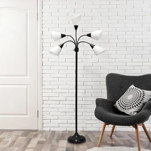 Miniatura 4 de Simple Designs LF2006-BAW 67" Lámpara de pie contemporánea con múltiples cabezales Medusa de 5 luces, lámpara de pie ajustable de cuello de cisne