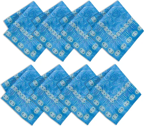 Home Bargains Plus Servilletas de tela con medallón mediterráneo azul, diseño de islas griegas costeras, resistentes a las arrugas y a las manchas,