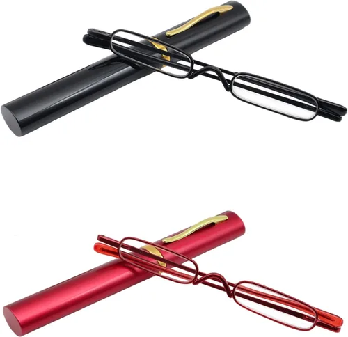 Miniatura 10 de Mini gafas de lectura delgadas tipo bolígrafo con estuche de clip portátil, lectores de bolsillo pequeños para hombres y mujeres