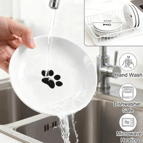 Miniatura 6 de Paquete de 3 cuencos de cerámica para gatos para interiores, platos antifatiga y antibigotes, 5.9 pulgadas de ancho, platos de cerámica poco Pata