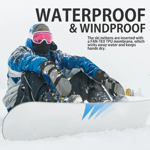 Miniatura 2 de Guantes de esquí impermeables para hombres y mujeres, cálidos guantes de nieve Thinsulate de invierno 3M para clima frío, snowboard, motos de nieve