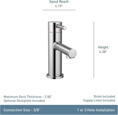 Miniatura 2 de Grifo monocomando Moen de arco alto para baño, 6190BL Mate negro