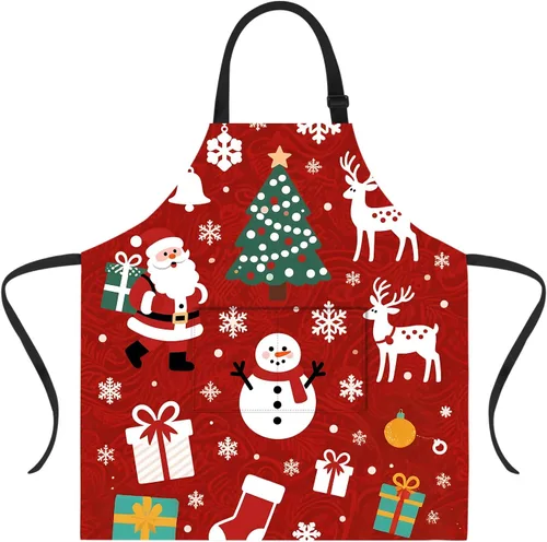 Miniatura 17 de ANNA QUEEN Delantal de Feliz Navidad para mujeres y hombres con bolsillos, delantal de muñeco de nieve, delantal de cocina ajustable para cocinero