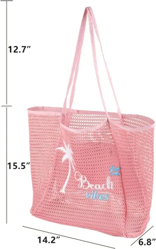 Miniatura 9 de ukia Bolsa de playa de malla, bolsas de playa de gran capacidad para mujer, bolsa de playa plegable con bolsillo con cremallera