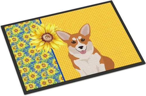 Miniatura 181 de Caroline's Treasures WDK5313MAT Airedale Terrier - Tapete para puerta delantera de 18 x 27 pulgadas, diseño de girasoles de verano, para entrada
