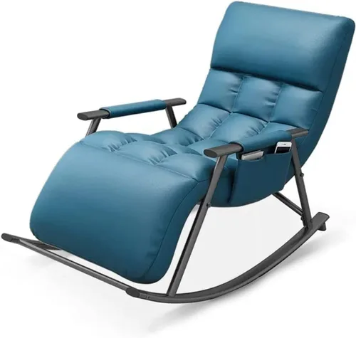 Miniatura 8 de Comfortable Balcony Rocking Chair with Steel Legs Adjustable Footrest PaddedFabric Seat Modern Living Room Accent Chair Yellow and Black