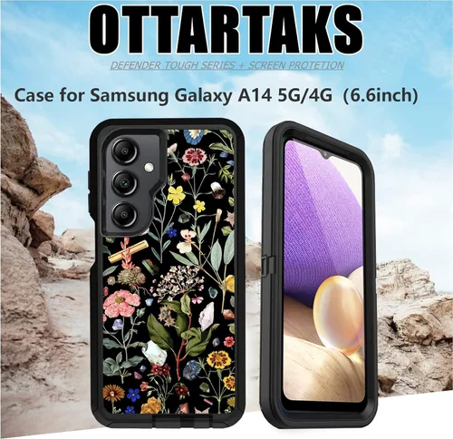 Miniatura 7 de Funda compatible con Samsung Galaxy A14 5G con protector de pantalla [resistente a prueba de golpes] bonita funda protectora floral para Samsung