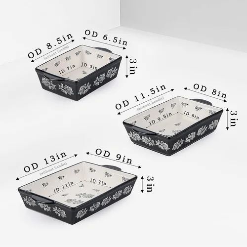 Miniatura 2 de Wisenvoy Plato de cerámica para lasaña, cacerola, juego de 3 piezas para hornear, platos para hornear, juego de platos para hornear