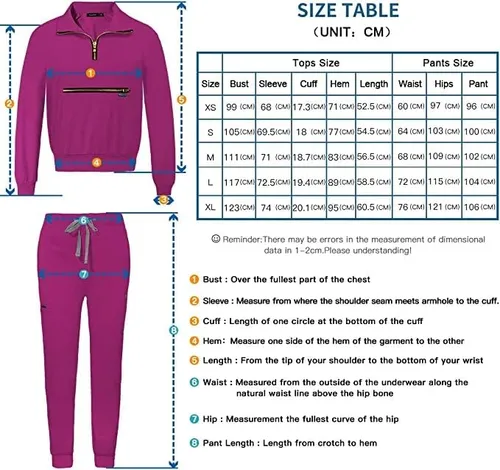 Miniatura 7 de niaahinn Conjunto de ropa quirúrgica para mujer, camiseta de manga larga y pantalones quirúrgicos, uniformes de trabajo de color sólido con bolsillos