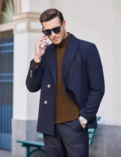 Miniatura 4 de Coofandy - Camisa térmica de cuello de tortuga para hombre estilo informal suéter de punto de algodón