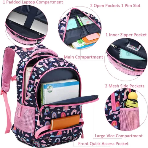 Miniatura 48 de Juego de mochila para niñas y adolescentes, mochila escolar para niños con bolsa para el almuerzo, estuche para lápices, mochilas escolares