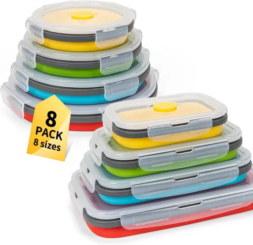 Miniatura 37 de Recipientes plegables extra grandes para almacenamiento de alimentos con tapa y ventilación de aire, 58 oz, paquete de 4, recipiente plegable XL