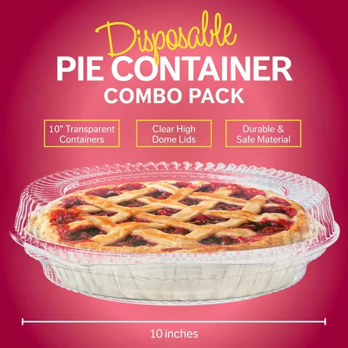 Miniatura 4 de Recipientes desechables de plástico de 10 pulgadas con tapas de bloqueo con bisagras, 5 recipientes redondos para tartas/flan para transporte