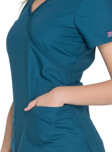 Miniatura 3 de Mujer Mock Wrap Top Workwear Originals con paneles traseros de punto acanalado WW650