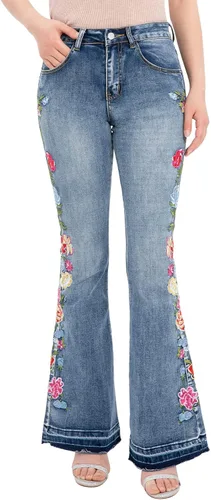Miniatura 2 de Jeans acampanados bordados florales para mujer, pantalones de mezclilla retro inspirados en la vendimia