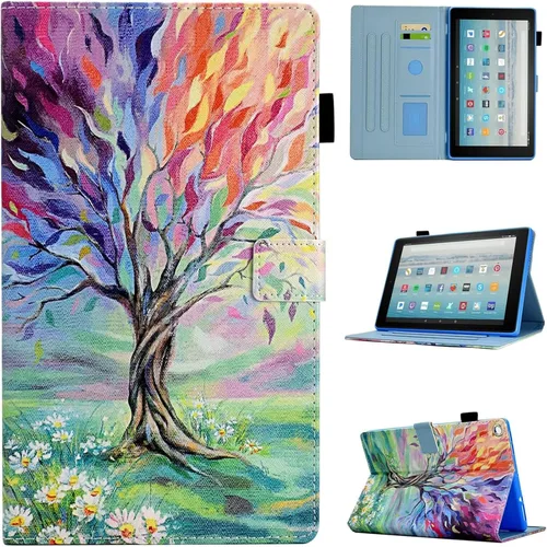 Miniatura 10 de Funda para tablet Fire HD 8 (8ª/7ª/6ª generación, versión 2018/2017/2016), funda protectora de piel sintética con función atril y encendido Flores