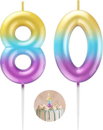 Miniatura 125 de Velas número 2 arcoíris con número 3D de feliz cumpleaños para decoración de fiesta de pastel de cumpleaños, suministros de celebración