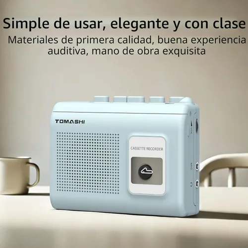Miniatura 5 de Reproductor de Casete Portátil Walkman con Grabadora Integrada, Altavoz, Micrófono, Jack para Auriculares, 4.57 x 3.54 x 1.38 pulgadas (Azul)