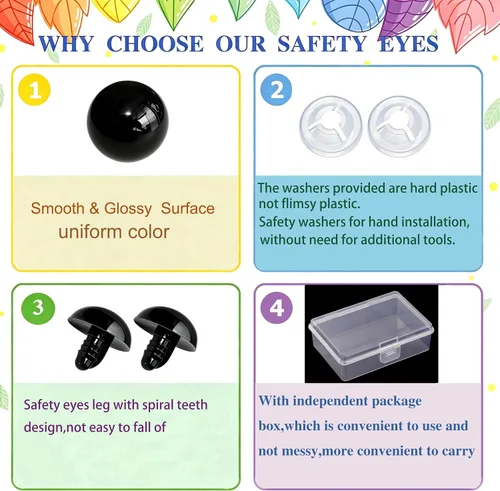 Miniatura 2 de Thalinfayi - 60 ojos de seguridad y arandelas seguras para ganchillo Amigurumi - Ojos de seguridad de plástico grandes negros de 0.94 pulgadas, ojos