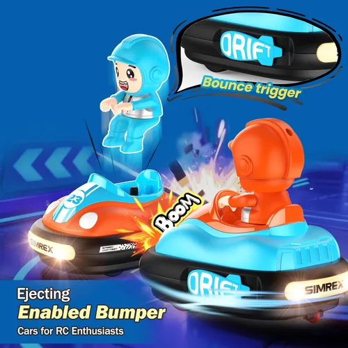 Miniatura 5 de SIMREX Juego de autos de parachoques RC para 2 jugadores para niños de 3 años en adelante, autos de batalla con control remoto con luces LED, música