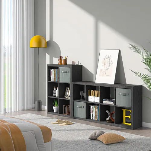 Miniatura 4 de Estantería con contenedor de almacenamiento, organizador de almacenamiento de 6 cubos, estantería abierta de madera moderna, estante de exhibición