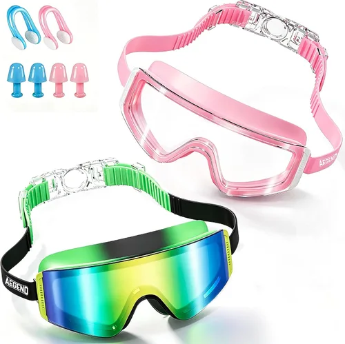 Miniatura 8 de Aegend Paquete de 2 gafas de natación para niños, marco grande, antivaho, silicona suave, a prueba de fugas, protección UV para niños y niñas de 3 a