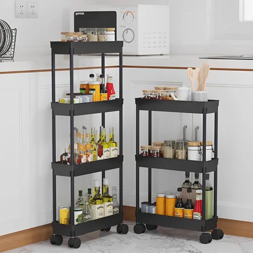 Miniatura 6 de Sooyee Carrito de Almacenamiento Delgado de 4 Niveles, Carrito de Almacenamiento con Ruedas, Estante Estrecho, Estante de Baño, Unidad de Estantería