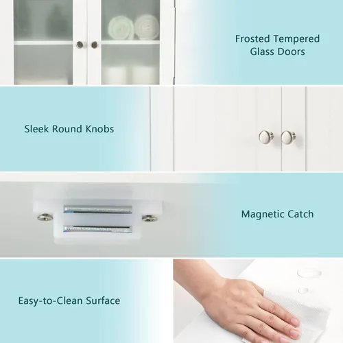 Miniatura 7 de COSTWAY Armario de almacenamiento de baño, armario organizador de almacenamiento de lino de madera con puertas y estante ajustable, armario de piso