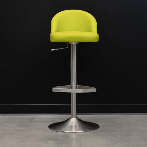 Miniatura 3 de ZURI Taburete de bar moderno Mimi suave verde lima, asiento de cuero sintético, acero inoxidable cepillado altura ajustable
