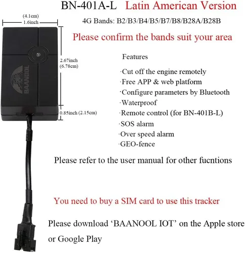 Miniatura 2 de Rastreador GPS 4G para vehículos BN-401A-L sin suscripción, aplicación y plataforma gratuita, dispositivo de seguimiento oculto para automóvil