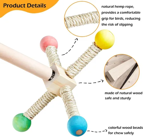Miniatura 3 de Juguete de percha para pájaros, juguetes interactivos giratorios para periquitos, rueda de ejercicio de madera, juguete de loro, juguete
