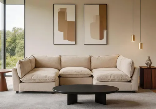 Miniatura 16 de Iroomy Oversized Modular Sectional Sofa, Chenille Cloud Couch, Deep Comfy Seat, 4-Seater Sofas, Couches, Living Room, Beige