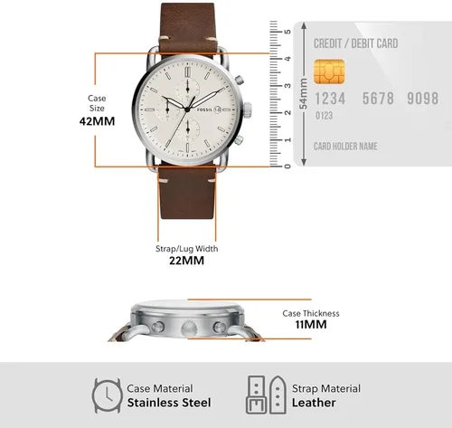 Miniatura 7 de Fossil Commuter - Reloj de cuarzo para hombre de acero inoxidable y piel, estilo casual