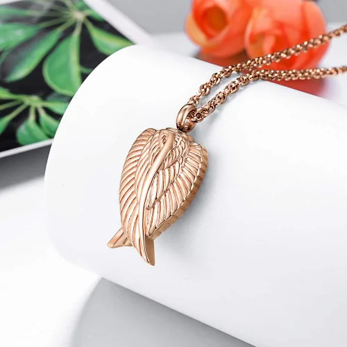 Miniatura 2 de Collar de cremación de ala de ángel para cenizas, colgante de urna de acero inoxidable, soporte para cenizas, joyería conmemorativa, estoy aquí
