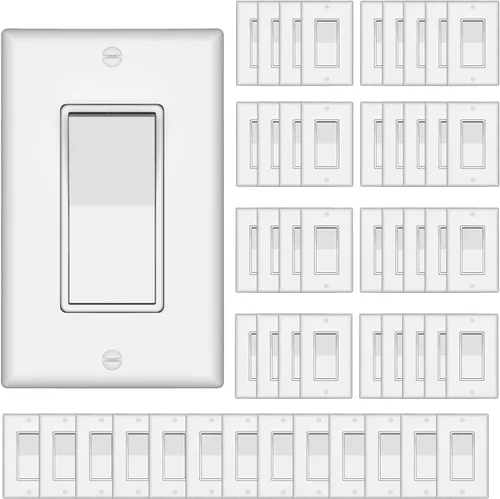 Miniatura 18 de ThunderWay - Interruptor de luz para decoración de 3 vías con placas de pared, 15 A 120/277 V, interruptores basculantes de pared Decora de tres
