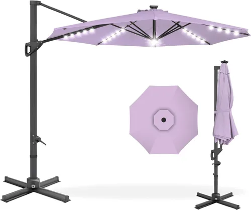 Miniatura 15 de Best Choice Products Sombrilla Solar LED Voladiza de 10 pies para Patio, Rotación de 360 Grados, Sombrilla Colgante Descentrada de Mercado para Gris