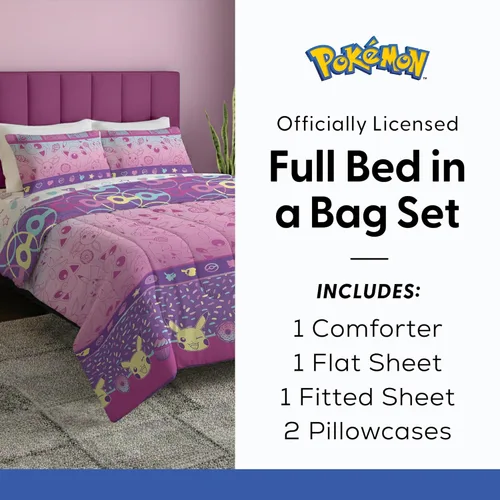 Miniatura 7 de Juego de ropa de cama NORTHWEST Pokémon tamaño completo en una bolsa, Pikachu Eevee, ropa de cama de anime para niñas y niños, ligera y dulce Ligero