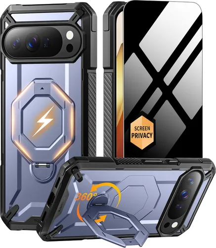 Miniatura 10 de TONGATE Funda para Pixel 10 Pro XL con soporte magnético giratorio de 360°, compatible con MagSafe, protector de pantalla de privacidad, funda