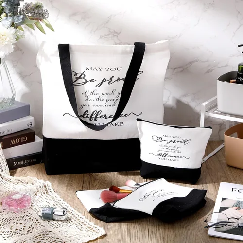 Miniatura 4 de Silkfly 32 piezas inspiradoras bolsa de lona con cremallera reutilizable motivacional bolsa de maquillaje conjunto para mujeres, amigas compañeras