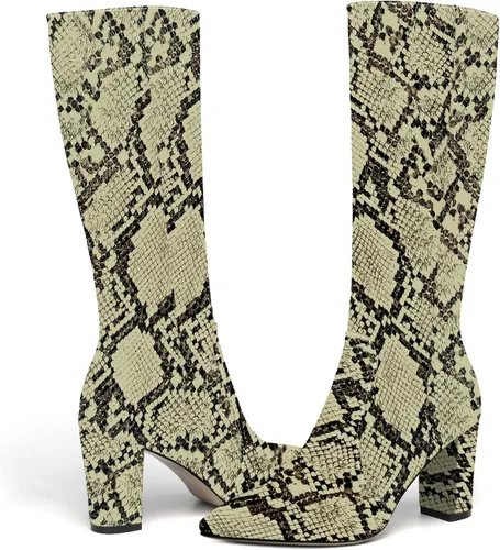 Miniatura 6 de AMBELIGHT Botas altas hasta la rodilla con cremallera y puntera puntiaguda para mujer, de patente sólida, tacón alto, 3.3 pulgadas