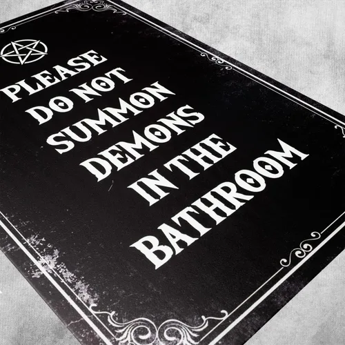 Miniatura 7 de IRISIVITA - Letrero de metal espeluznante, con texto en inglés "Please Do Not Summon Demons In The Bath", arte gótico de pared, decoración