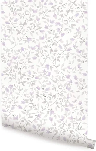 Miniatura 6 de Simple Shapes Floral Vines - Papel tapiz de acuarela para despegar y pegar (una sola hoja, 2 x 9 pies, gris coral)