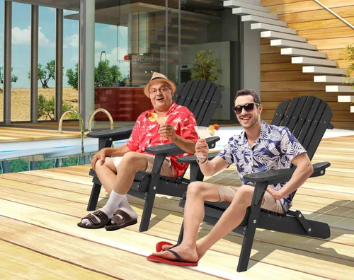 Miniatura 3 de Silla Adirondack plegable, sillas Adirondack para todo tipo de clima, sillas de césped, sillas de patio al aire libre con reposabrazos ancho, juego