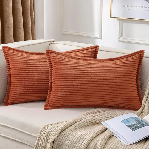 Miniatura 47 de Mecatny Juego de 2 fundas de almohada de pana de 16 x 16 pulgadas, fundas decorativas neutrales suaves de estilo bohemio para sofá y sala de estar
