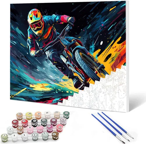 Miniatura 9 de Pintura por números, auto de carreras, kit de pintura al óleo de lienzo colorido para niños y adultos, pintura de dibujo de 16 x 20 pulgadas