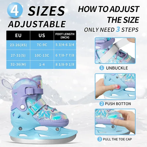 Miniatura 5 de Patines de hielo ajustables Nattork para niños - 4 tallas ajustables con cordones, patines de hockey con forro de felpa cálido, soporte de tobillo