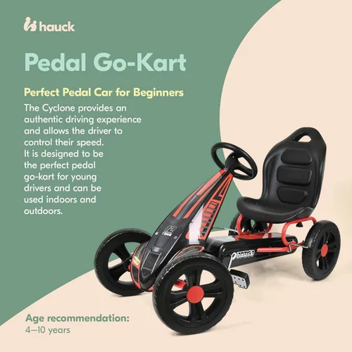 Miniatura 2 de hauck Pedal ciclón Go Kart con asiento de cubo ajustable, ruedas de plástico de espuma EVA de 12 pulgadas, freno de mano para ruedas traseras, Rojo