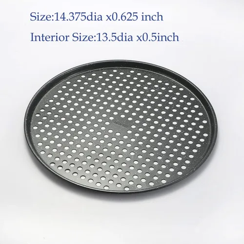 Miniatura 4 de Monfish Sartén para pizza de 14 pulgadas con agujeros, paquete de 2 bandejas de pizza perforadas, bandeja para pizza de acero al carbono, sartén